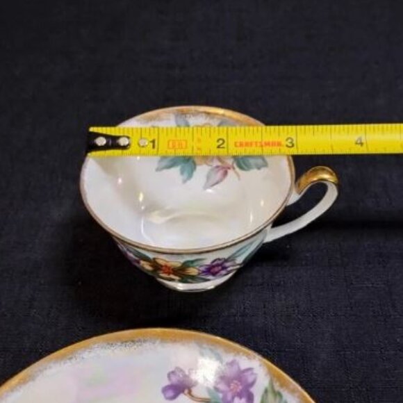 Vintage Porcelain Norcrest Japan Floral Iridescent Teacup and Saucer Set - Picture 12 of 13